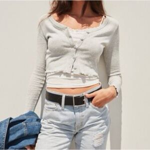 UO Stella Button-Front Cropped Cardigan Size Large